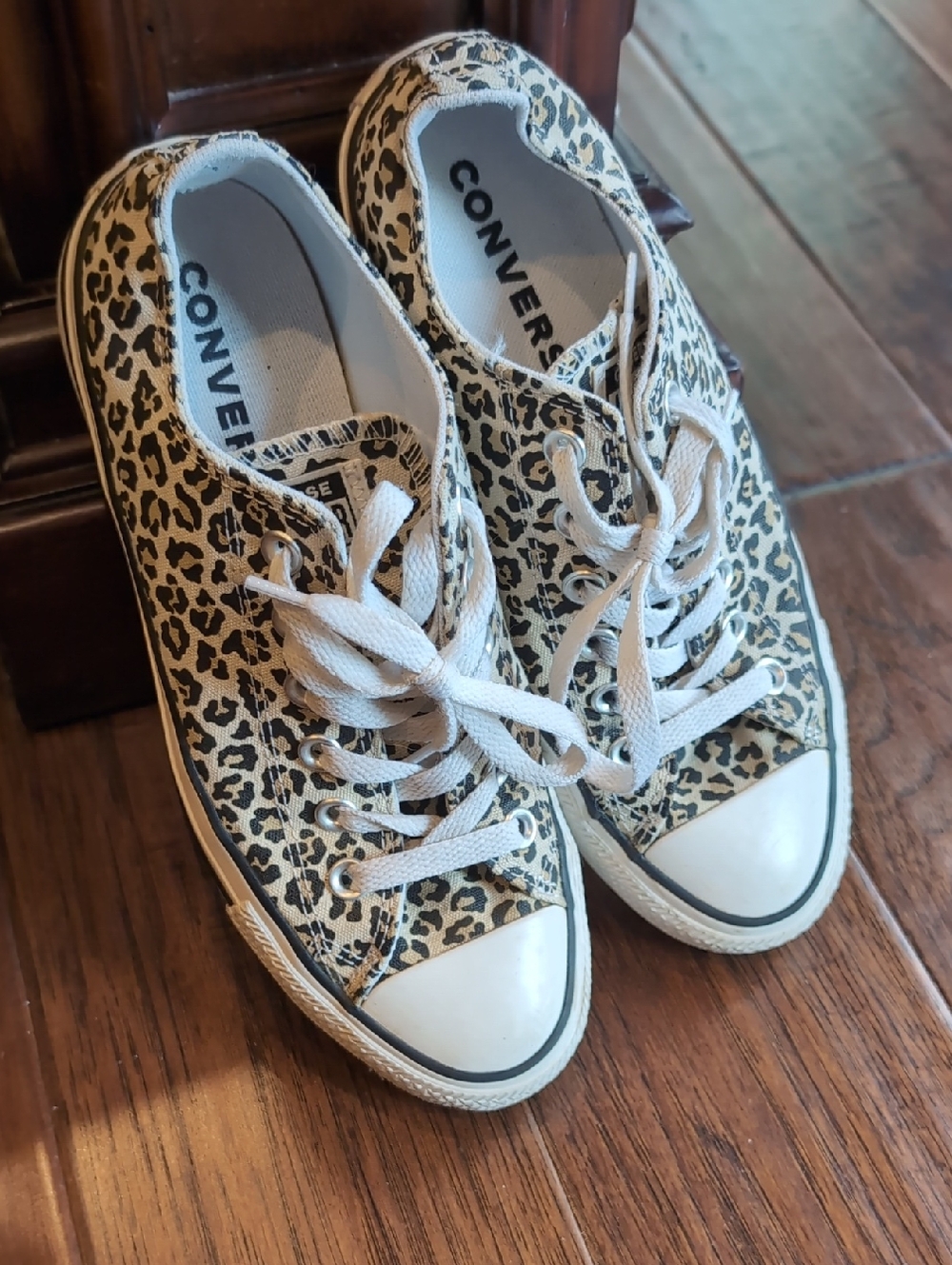 Converse Leopard Cheetah Print Cream Low Top Sneakers